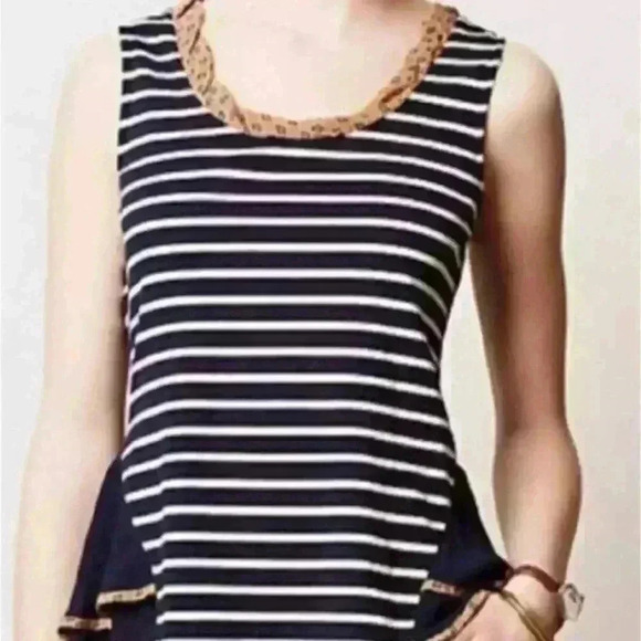 Anthropologie Postmark Postage Stamp Blue Striped Chiffon Tank Top Size Medium - Picture 1 of 6